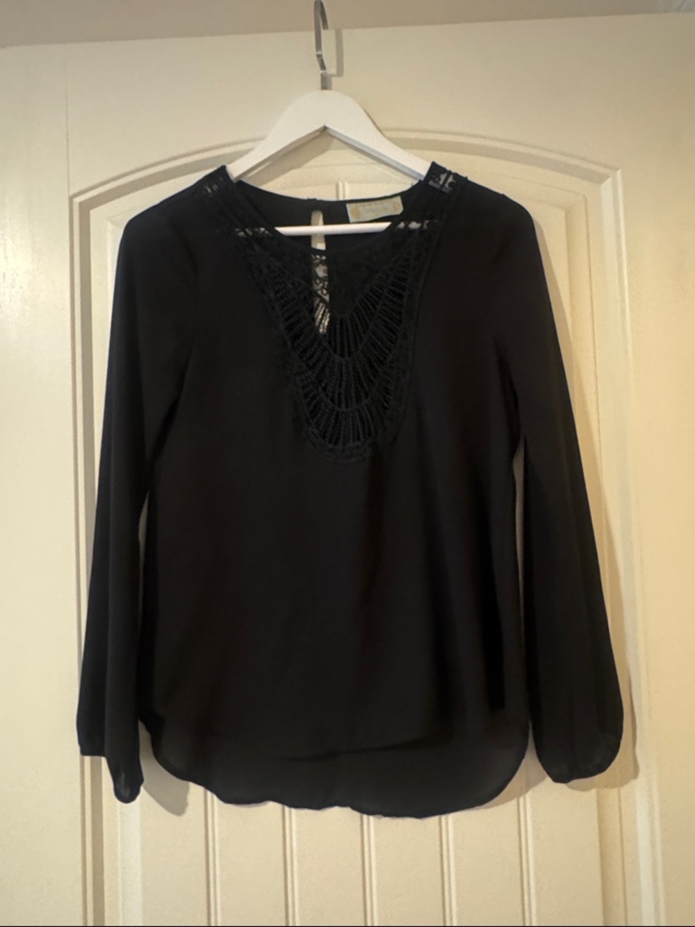 Black Crochet-Trim Long Sleeve Women's Top